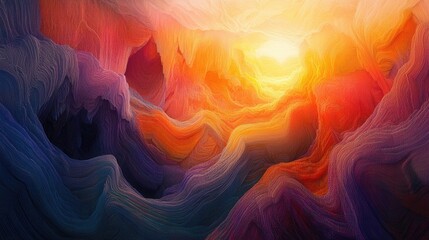 Woven Canyon Sunset, vibrant hues merge with soft yarn textures, creating a serene and captivating landscape at dusk