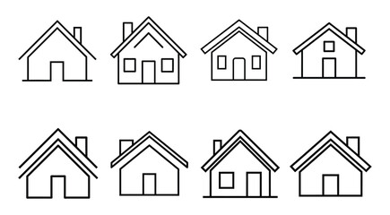 Home icon set in line style. House symbol. Set of real estate houses black icons. Property Line Icon. vector illustration