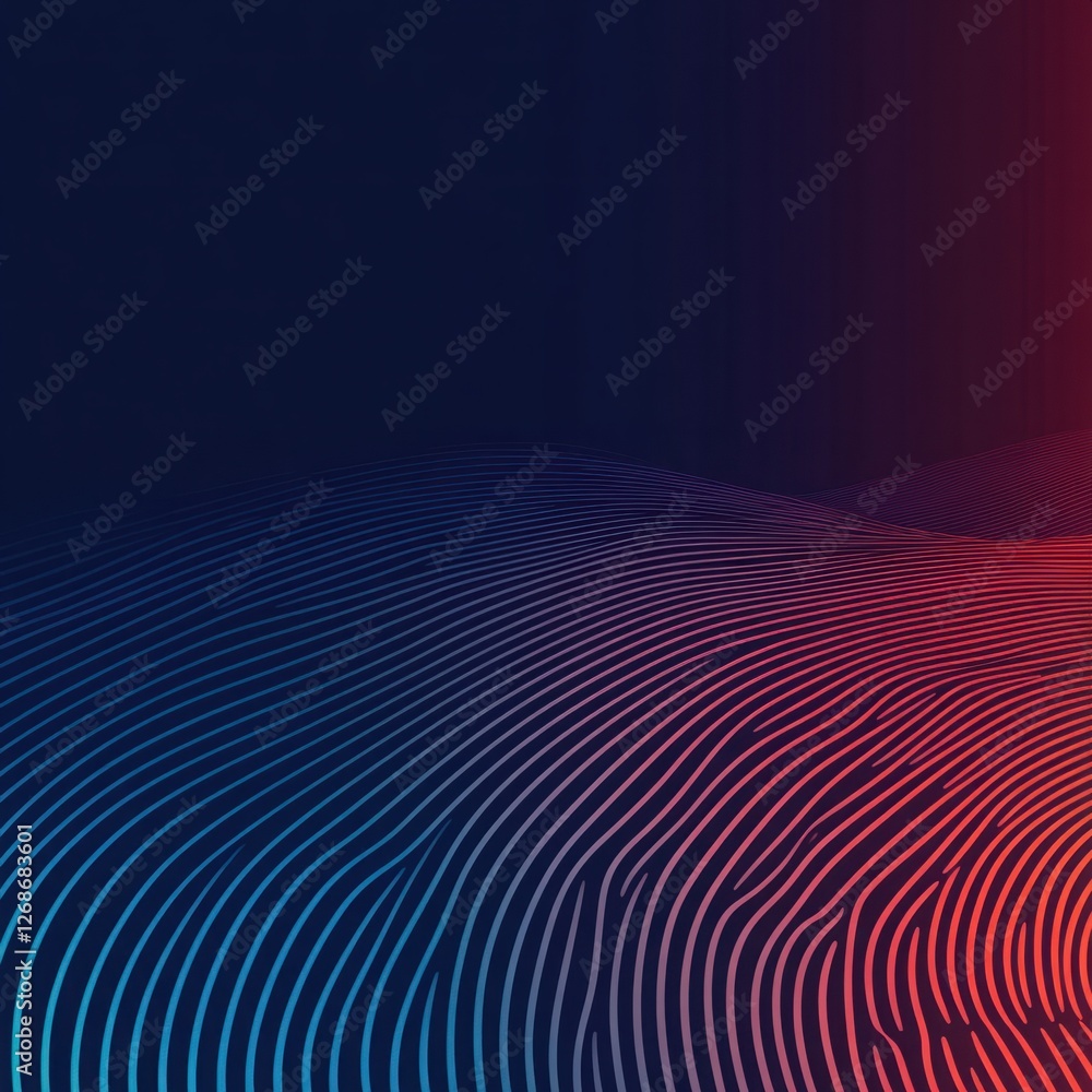 Poster abstract wavy lines in vibrant red and blue colors creating a modern digital background suitable for