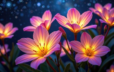A stunning close-up of vibrant, glowing flowers in full bloom, illuminated with soft golden light.