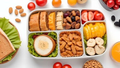 Lunch box with delicious food isolated on a white background