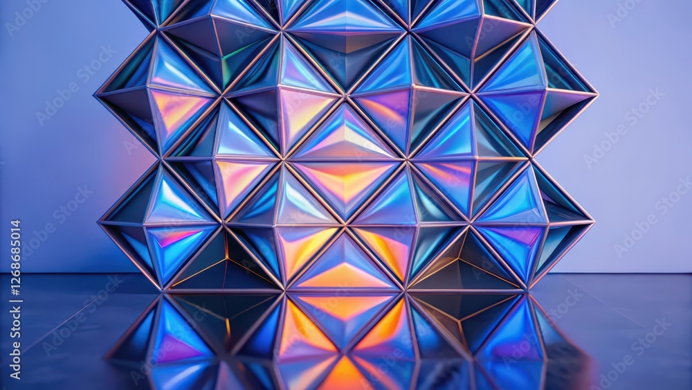 Poster abstract geometric structure with iridescent triangles