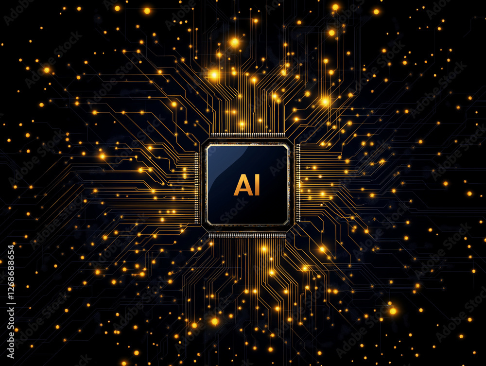 Aufkleber ai microchip: a close-up shot reveals a sophisticated ai microchip at the heart of a complex circuit