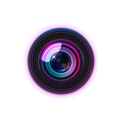 Camera lens holographic 3D icon. neon symbol vector illustration isolated on white background. Generative AI