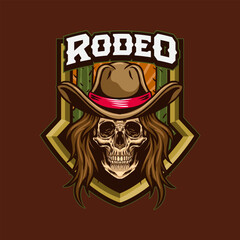 Cowgirl Skull Head Badge Logotype Illustration for flyer, social media, web pages, print media, greeting card, invitation, banner, t-shirt design