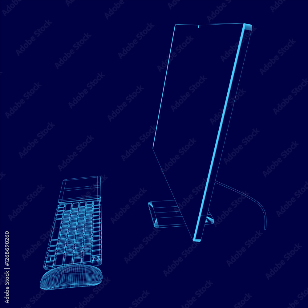 Poster a computer monitor and keyboard are shown in a blue background. the monitor is turned off and the ke