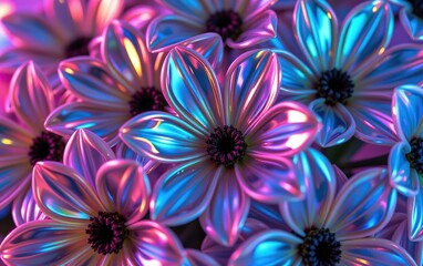 Obraz premium A stunning close-up of vibrant, glowing flowers in full bloom, illuminated with soft golden light.