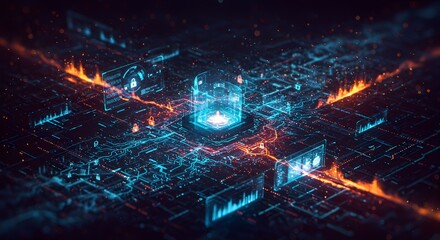 Abstract Digital Network Data Flow Visualization Futuristic Technology Concept
