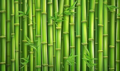 Fototapeta premium A vibrant green bamboo background with detailed textures, perfect for creating an elegant and exotic Asian-inspired setting for product photography. The bamboo stalks form the bamboo forest background