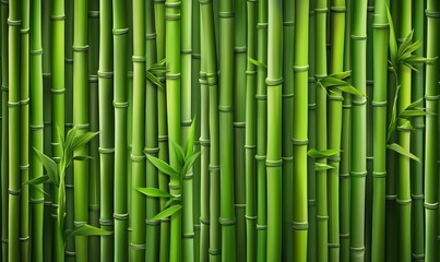 Fototapeta premium A vibrant green bamboo background with detailed textures, perfect for creating an elegant and exotic Asian-inspired setting for product photography. The bamboo stalks form the bamboo forest background