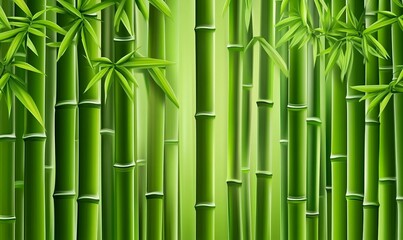 Fototapeta premium A vibrant green bamboo background with detailed textures, perfect for creating an elegant and exotic Asian-inspired setting for product photography. The bamboo stalks form the bamboo forest background