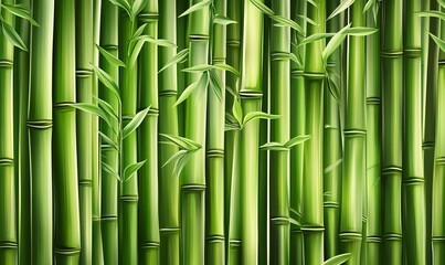 Fototapeta premium A vibrant green bamboo background with detailed textures, perfect for creating an elegant and exotic Asian-inspired setting for product photography. The bamboo stalks form the bamboo forest background