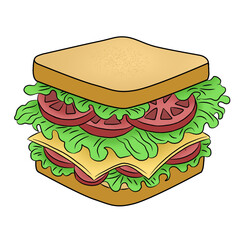 Vector isolated sandwich on white background, cartoon illustration.