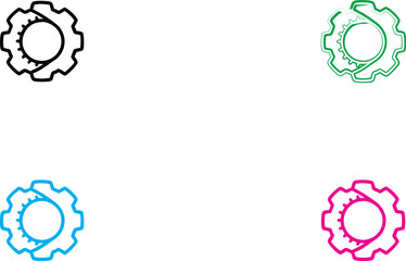 Minimalist gear icons, colorful symbols, technical design elements, circular motifs, simplified industrial graphics, bold outlines, vector-style illustrations, abstract mechanical concept, bright prim