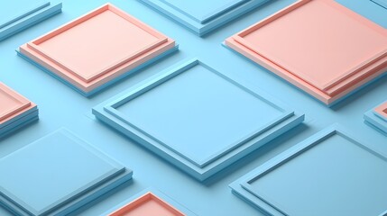 Abstract Pastel Blue Pink Square Frames Background