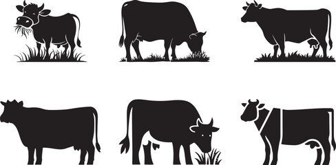 Cow Set of icon breed silhouette collection symbol sticker 