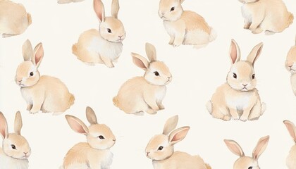 Charming 2D pattern design showcasing adorable baby bunnies in a playful, whimsical arrangement, perfect for children's decor and textiles.