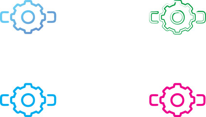 Minimalist gear icons, colorful symbols, technical design elements, circular motifs, simplified industrial graphics, bold outlines, vector-style illustrations, abstract mechanical concept, bright prim