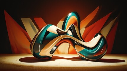 Abstract art piece, studio, colorful, dynamic shapes