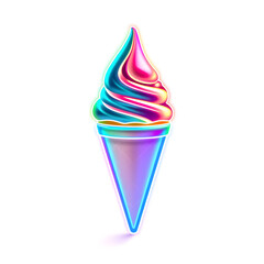 Ice cream holographic 3D icon. neon symbol vector illustration isolated on white background. Generative AI