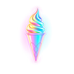 Ice cream holographic 3D icon. neon symbol vector illustration isolated on white background. Generative AI