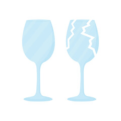 vector illustration of intact and broken wine glasses