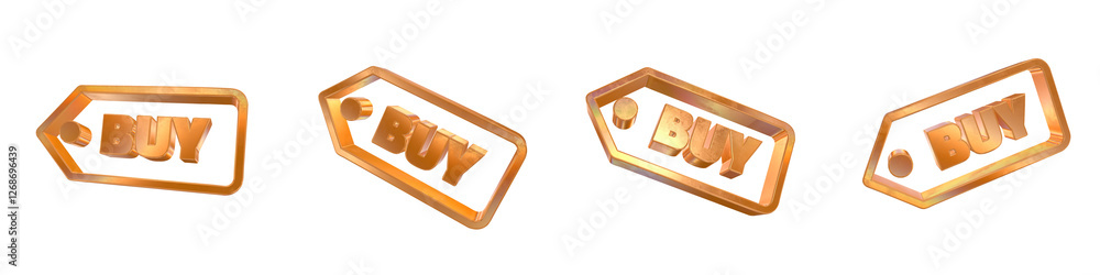 Poster set of 4 3d buy label outline shapes with golden and rainbow effects isolated on a transparent backg