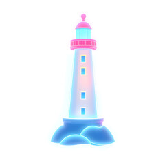 Lighthouse holographic 3D icon. neon symbol vector illustration isolated on white background. Generative AI