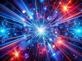 Naklejka premium Abstract Blue Red Blurred Rays Fantastic Holiday Background Digital Fractal Art 3D Render