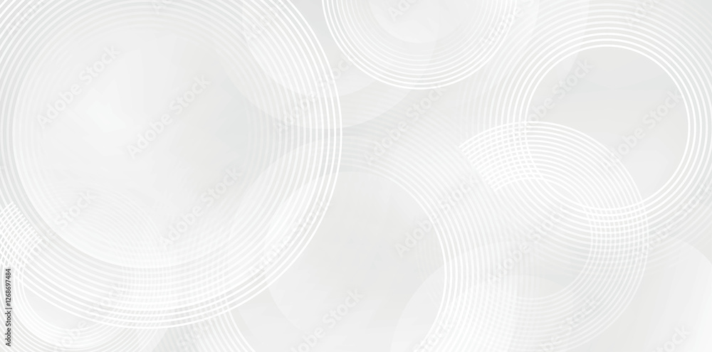Poster lines white circular geometric pattern on gray background. futuristic tech background, abstract stri