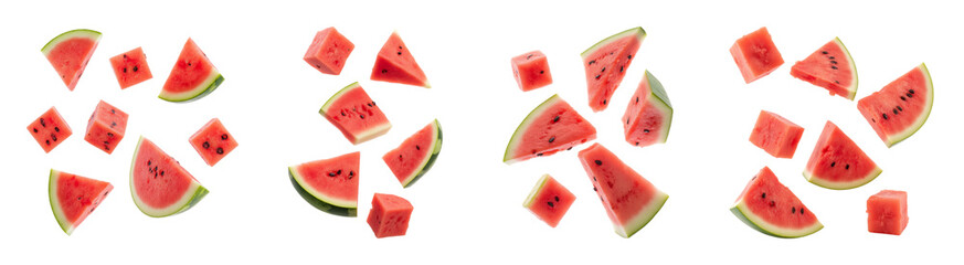 Fresh watermelon slices and cubes arranged creatively