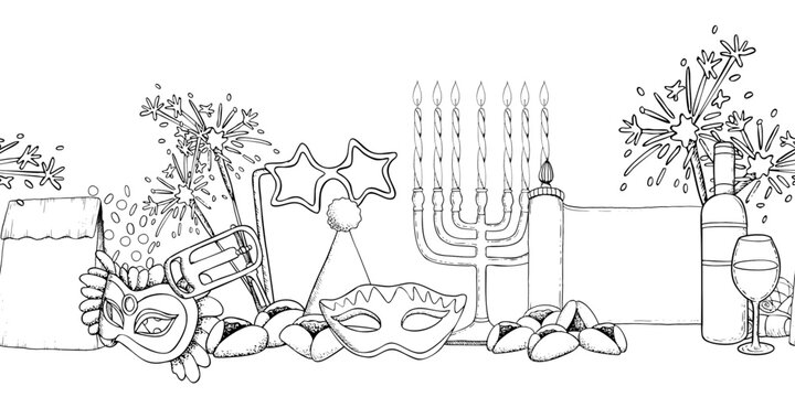 black and white hanukkah party celebration scene clip art preview