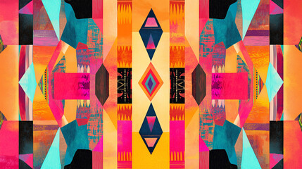Bright and colorful abstract composition of vertical geometric patterns resembling traditional tribal African art. Black History Month concept