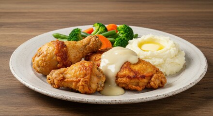 Fototapeta premium Fried Chicken Platter with Mashed Potatoes and Gravy