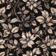 Luxury floral pattern with hand drawn leaves. Elegant astract background in minimalistic linear style.