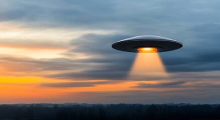 UFO Hovering at Sunset