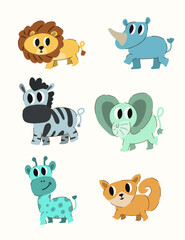 Set of kids animal illustration with adorable cute expression for children