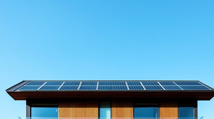 Fototapeta premium Modern house with solar panels on gable roof, clean design, natural light, sustainable living concept.
