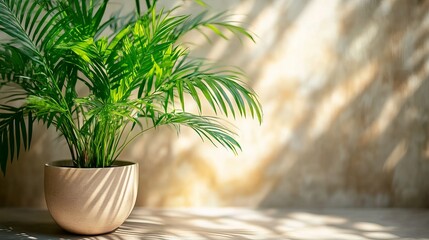 Obraz premium Vibrant Green Plant Thriving in Rustic Ceramic Pot Surrounded by Natural Light Creating a Fresh and Inviting Indoor Atmosphere Perfect for Home Decor and Bringing Life to Any Space
