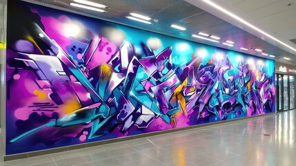 Fototapeta premium Vibrant graffiti mural in modern hallway