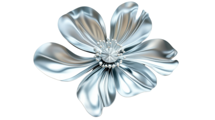 Metallic silver flower blooming with transparent background