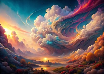 Abstract Colorful Smoke Swirls Landscape Photography - Dynamic Movement and Vivid Hues