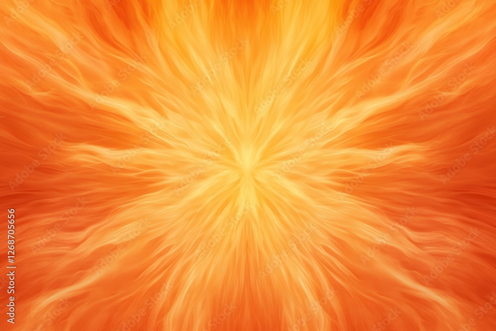 Poster an abstract explosion of orange and yellow hues emanating from a central point, creating a vibrant e