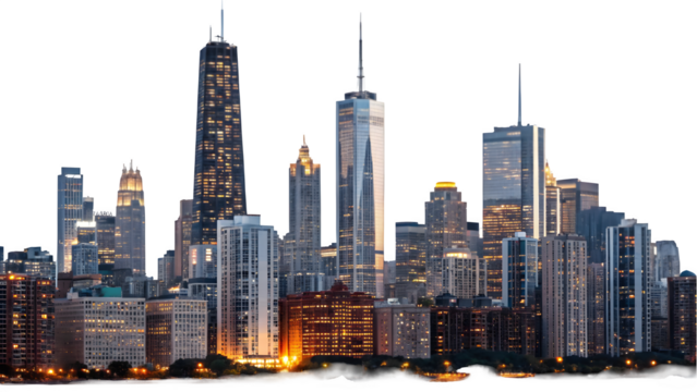Chicago Skyline with Iconic Architecture and Sunset View