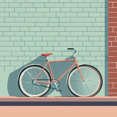 Fototapeta premium A simple bicycle resting against a textured brick wall, urban scene.