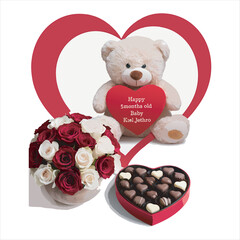 Cute Teddy Bear with Heart and Chocolate Box Valentine’s Day Vector Illustration