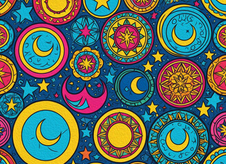 Printable pattern for wall decorations, covers, wallpapers, greeting cards on the occasion of a Muslim holiday. Ramadan . Oil painting