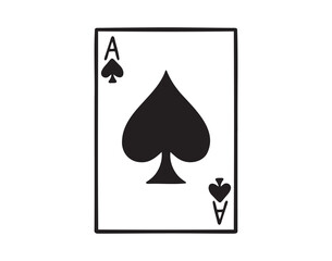 ace of spades poker card for poker game doodle hand drawn icon. Outline drawing ace of spades line clipart symbol