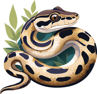 Ball Python isolated on a transparent or white background, vector illustration