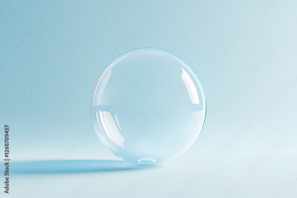 Wall mural Clear glass sphere sits on a light blue surface